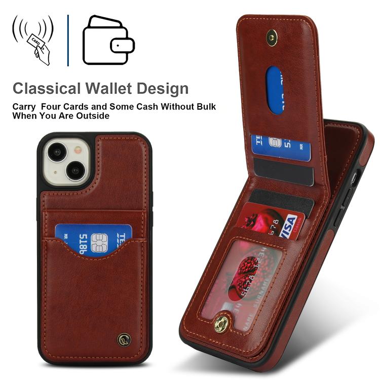 For iPhone 15 Plus AwQuer Vertical Flip Card Bag Holder Leather Phone Case(Brown) - iPhone 15 Plus Cases by Awquer | Online Shopping UK | buy2fix