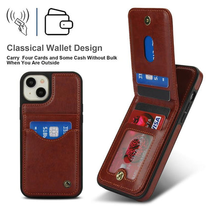 For iPhone 15 Plus AwQuer Vertical Flip Card Bag Holder Leather Phone Case(Brown) - iPhone 15 Plus Cases by Awquer | Online Shopping UK | buy2fix
