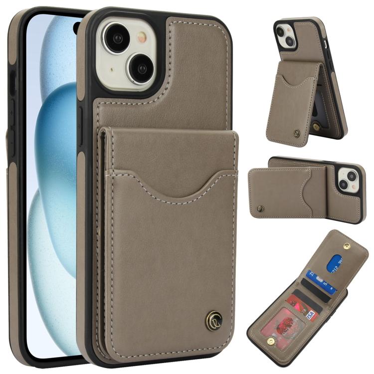 For iPhone 15 AwQuer Vertical Flip Card Bag Holder Leather Phone Case(Grey) - iPhone 15 Cases by Awquer | Online Shopping UK | buy2fix