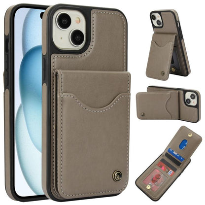 For iPhone 15 AwQuer Vertical Flip Card Bag Holder Leather Phone Case(Grey) - iPhone 15 Cases by Awquer | Online Shopping UK | buy2fix