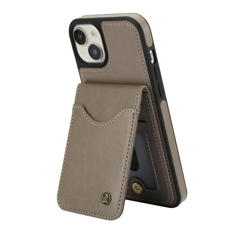 For iPhone 15 AwQuer Vertical Flip Card Bag Holder Leather Phone Case(Grey) - iPhone 15 Cases by Awquer | Online Shopping UK | buy2fix