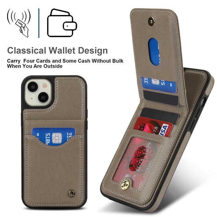 For iPhone 15 AwQuer Vertical Flip Card Bag Holder Leather Phone Case(Grey) - iPhone 15 Cases by Awquer | Online Shopping UK | buy2fix