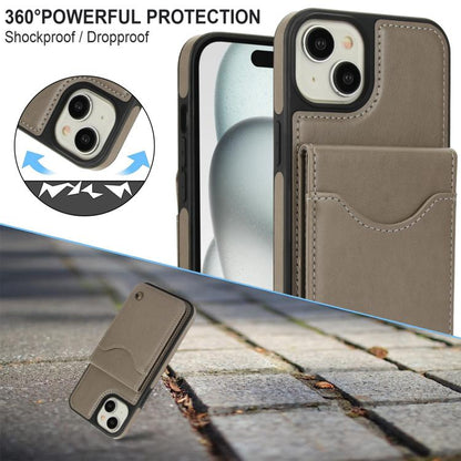 For iPhone 15 AwQuer Vertical Flip Card Bag Holder Leather Phone Case(Grey) - iPhone 15 Cases by Awquer | Online Shopping UK | buy2fix