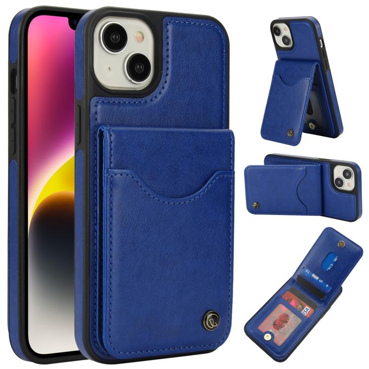 For iPhone 14 Plus AwQuer Vertical Flip Card Bag Holder Leather Phone Case(Blue) - iPhone 14 Plus Cases by Awquer | Online Shopping UK | buy2fix