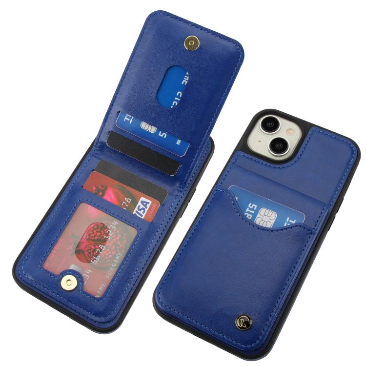 For iPhone 14 Plus AwQuer Vertical Flip Card Bag Holder Leather Phone Case(Blue) - iPhone 14 Plus Cases by Awquer | Online Shopping UK | buy2fix