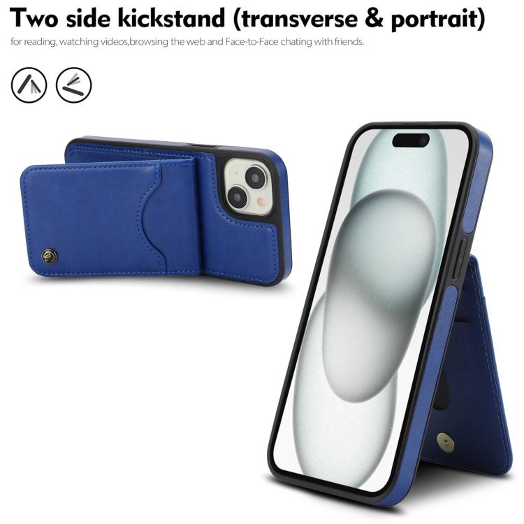 For iPhone 14 Plus AwQuer Vertical Flip Card Bag Holder Leather Phone Case(Blue) - iPhone 14 Plus Cases by Awquer | Online Shopping UK | buy2fix