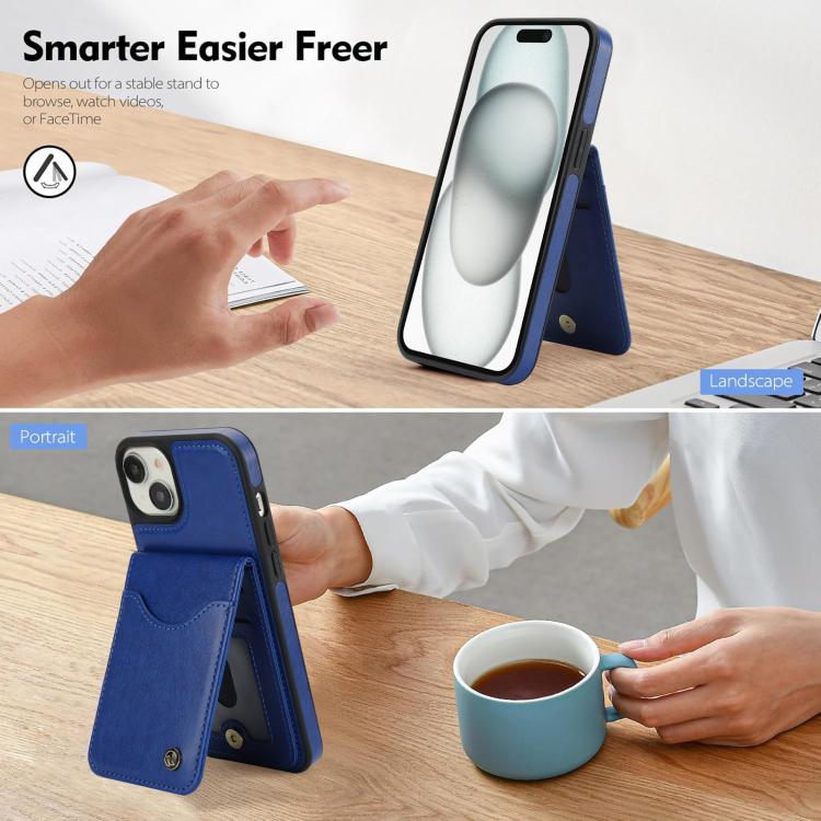 For iPhone 14 Plus AwQuer Vertical Flip Card Bag Holder Leather Phone Case(Blue) - iPhone 14 Plus Cases by Awquer | Online Shopping UK | buy2fix