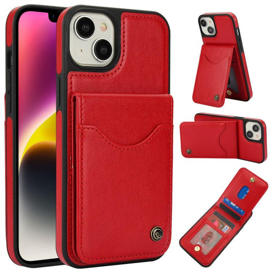 For iPhone 14 / 13 AwQuer Vertical Flip Card Bag Holder Leather Phone Case(Red) - iPhone 14 Cases by Awquer | Online Shopping UK | buy2fix
