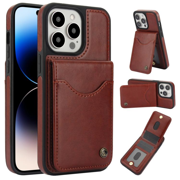 For iPhone 14 Pro Max AwQuer Vertical Flip Card Bag Holder Leather Phone Case(Brown) - iPhone 14 Pro Max Cases by Awquer | Online Shopping UK | buy2fix