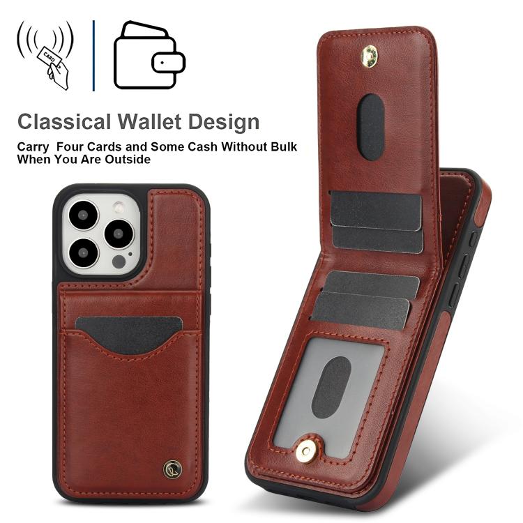 For iPhone 14 Pro Max AwQuer Vertical Flip Card Bag Holder Leather Phone Case(Brown) - iPhone 14 Pro Max Cases by Awquer | Online Shopping UK | buy2fix