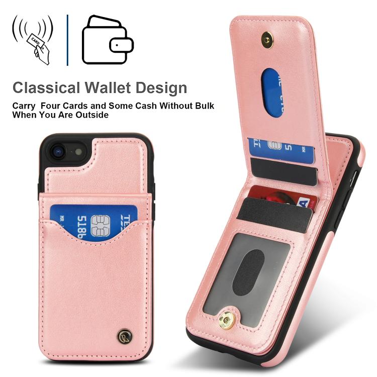 For iPhone 7 / 8 / SE 2022 AwQuer Vertical Flip Card Bag Holder Leather Phone Case(Rose Gold) - iPhone SE 2022 / 2020 / 8 / 7 Cases by Awquer | Online Shopping UK | buy2fix