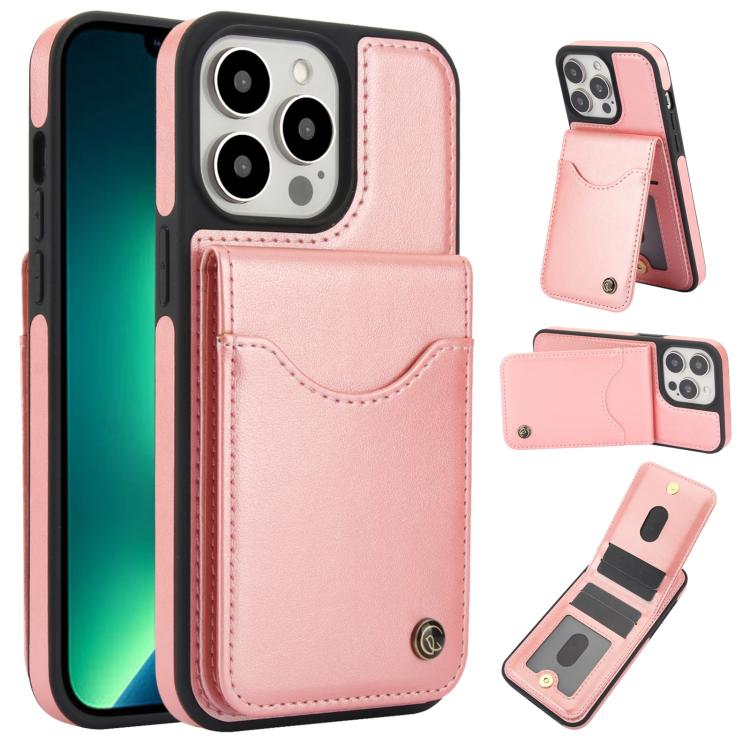 For iPhone 13 Pro AwQuer Vertical Flip Card Bag Holder Leather Phone Case(Rose Gold) - iPhone 13 Pro Cases by Awquer | Online Shopping UK | buy2fix