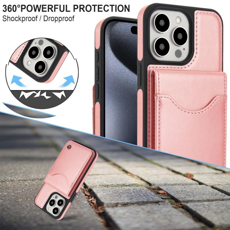 For iPhone 13 Pro AwQuer Vertical Flip Card Bag Holder Leather Phone Case(Rose Gold) - iPhone 13 Pro Cases by Awquer | Online Shopping UK | buy2fix