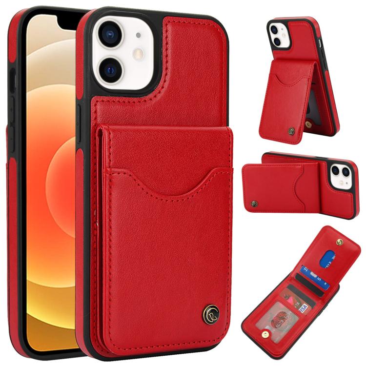 For iPhone 12 / 12 Pro AwQuer Vertical Flip Card Bag Holder Leather Phone Case(Red) - iPhone 12 / 12 Pro Cases by Awquer | Online Shopping UK | buy2fix