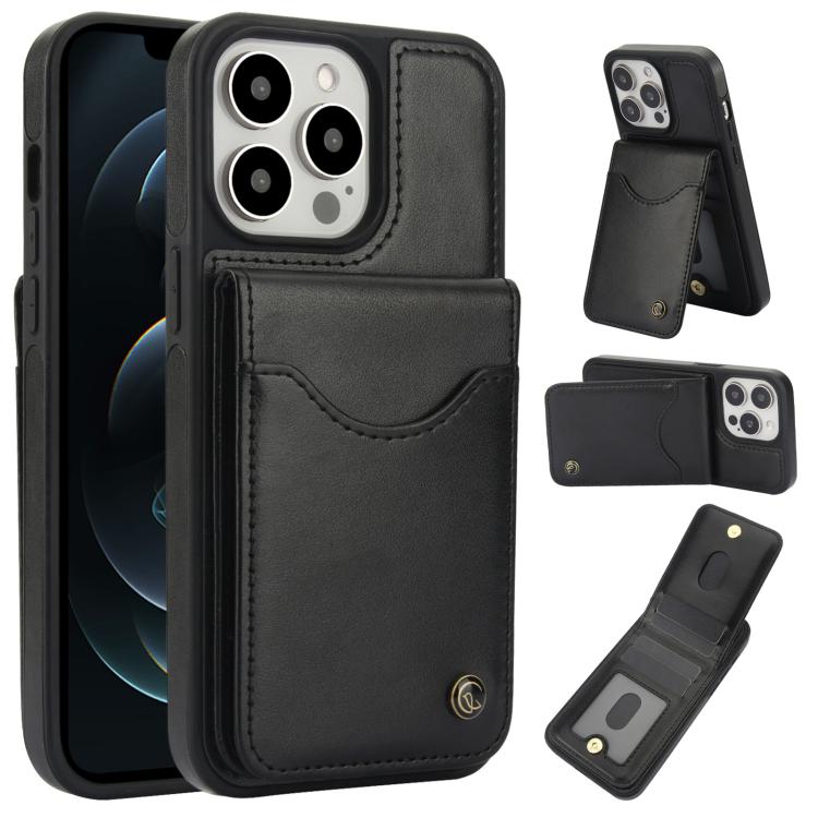 For iPhone 12 Pro Max AwQuer Vertical Flip Card Bag Holder Leather Phone Case(Black) - iPhone 12 Pro Max Cases by Awquer | Online Shopping UK | buy2fix