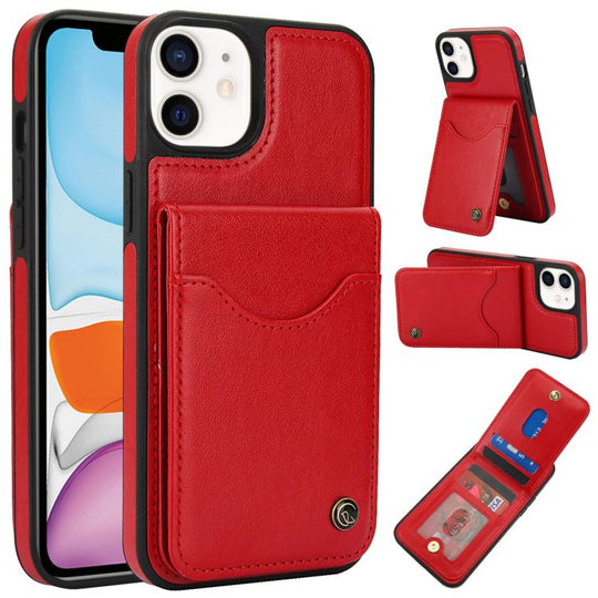 For iPhone 11 AwQuer Vertical Flip Card Bag Holder Leather Phone Case(Red)