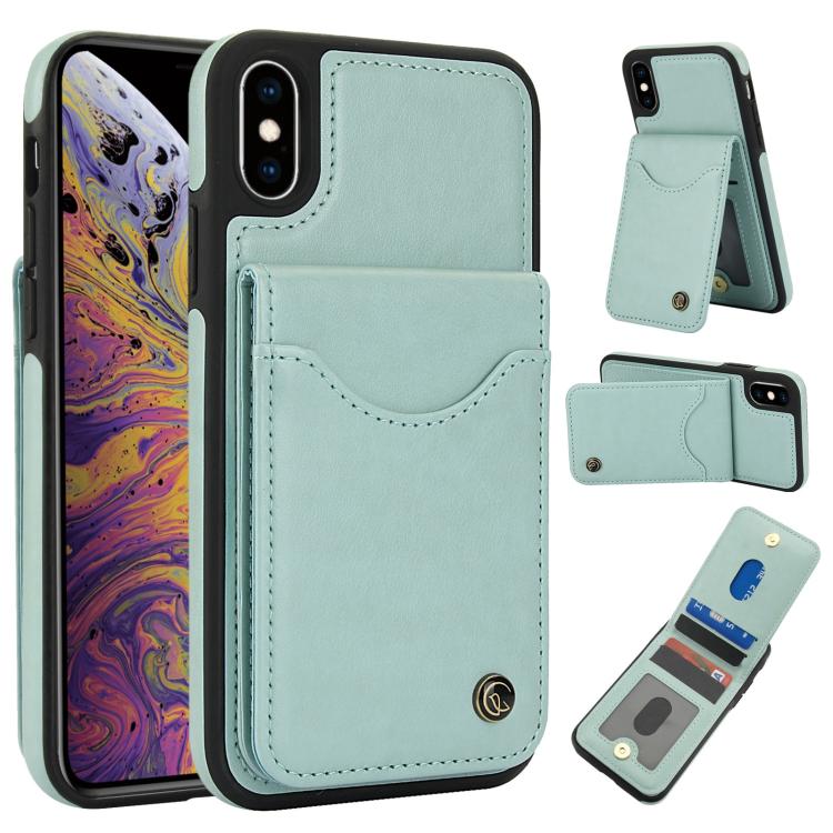 For iPhone X / XS AwQuer Vertical Flip Card Bag Holder Leather Phone Case(Green) - More iPhone Cases by Awquer | Online Shopping UK | buy2fix