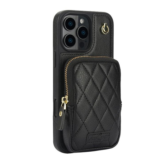 For iPhone 16 Pro AwQuer Crossbody Zipper Wallet Bag Litchi Leather Phone Case(Black) by Awquer