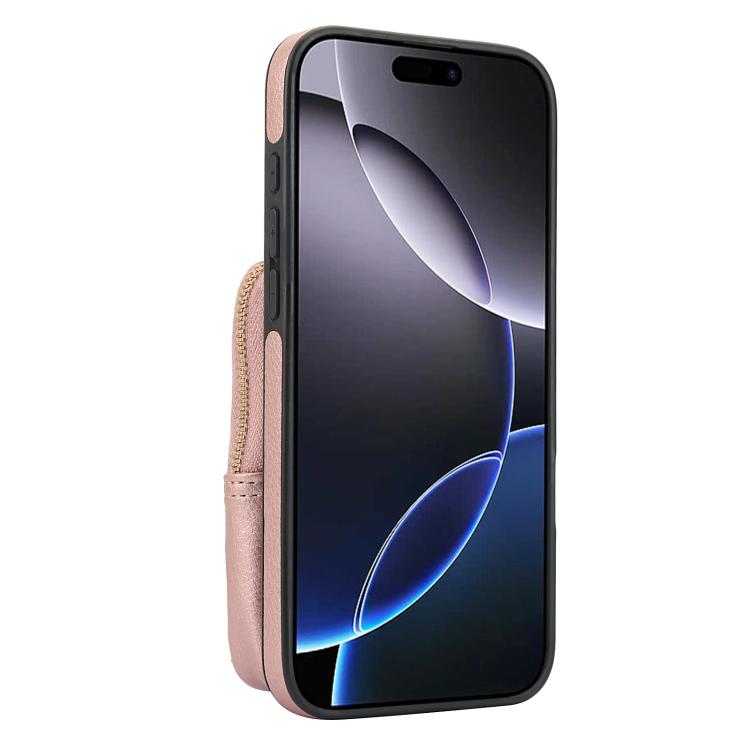 For iPhone 16 Pro AwQuer Crossbody Zipper Wallet Bag Litchi Leather Phone Case(Rose Gold) by Awquer