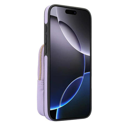 For iPhone 16 Pro AwQuer Crossbody Zipper Wallet Bag Litchi Leather Phone Case(Light Purple) by Awquer