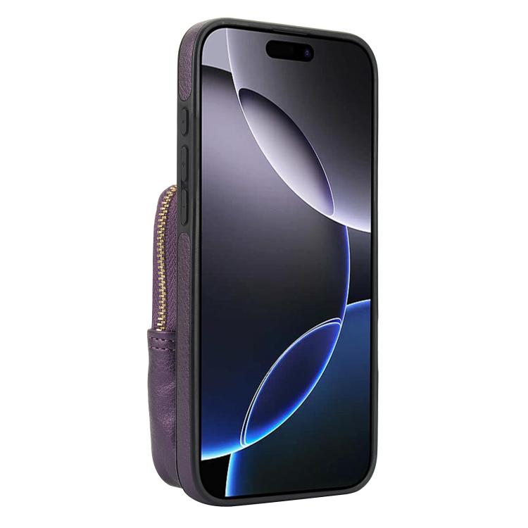 For iPhone 16 Pro AwQuer Crossbody Zipper Wallet Bag Litchi Leather Phone Case(Dark Purple) by Awquer