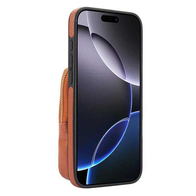 For iPhone 16 Pro AwQuer Crossbody Zipper Wallet Bag Litchi Leather Phone Case(Brown) by Awquer