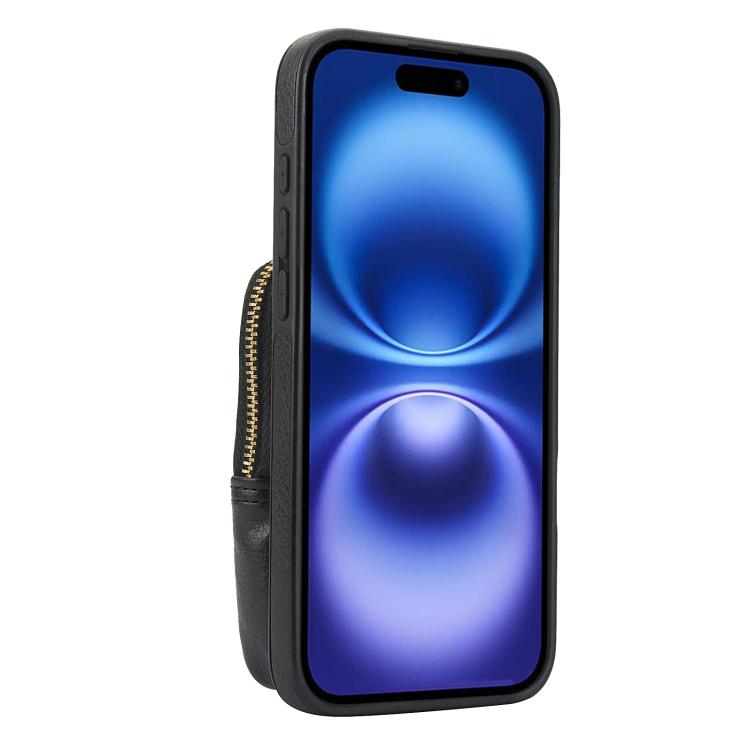 For iPhone 16 Plus AwQuer Crossbody Zipper Wallet Bag Litchi Leather Phone Case(Black) by Awquer