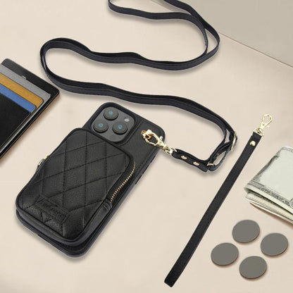 For iPhone 16 Plus AwQuer Crossbody Zipper Wallet Bag Litchi Leather Phone Case(Black) by Awquer