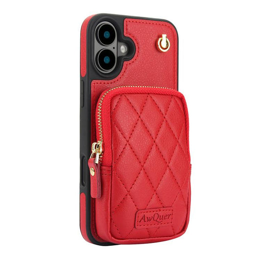 For iPhone 16 Plus AwQuer Crossbody Zipper Wallet Bag Litchi Leather Phone Case(Red) by Awquer