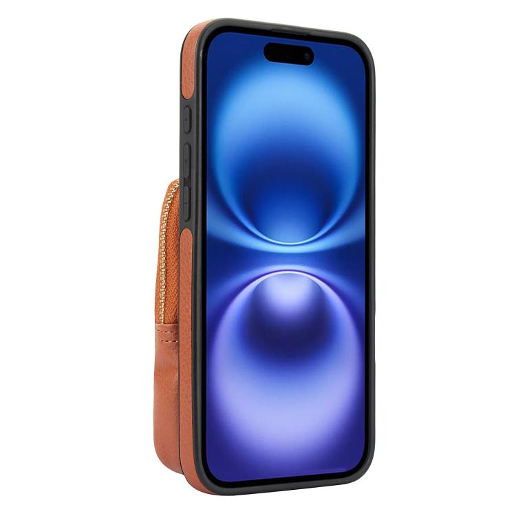 For iPhone 16 Plus AwQuer Crossbody Zipper Wallet Bag Litchi Leather Phone Case(Brown) by Awquer