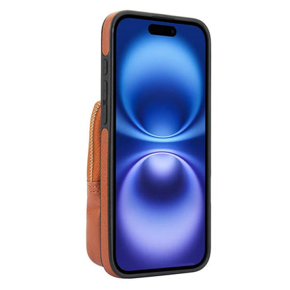 For iPhone 16 Plus AwQuer Crossbody Zipper Wallet Bag Litchi Leather Phone Case(Brown) by Awquer