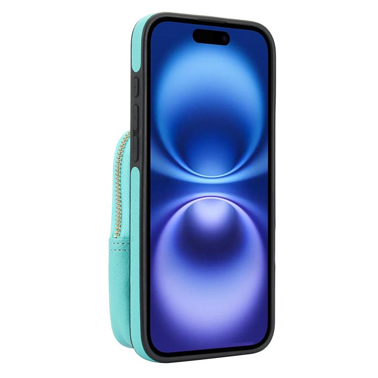 For iPhone 16 AwQuer Crossbody Zipper Wallet Bag Litchi Leather Phone Case(Mint Green) by Awquer