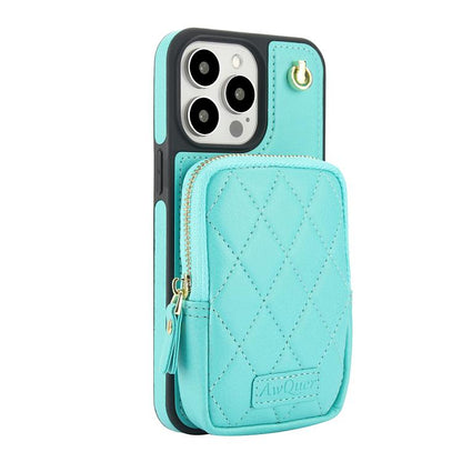 For iPhone 15 Pro Max AwQuer Crossbody Zipper Wallet Bag Litchi Leather Phone Case(Mint Green) - iPhone 15 Pro Max Cases by Awquer | Online Shopping UK | buy2fix