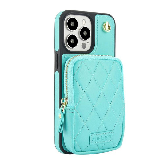 For iPhone 15 Pro Max AwQuer Crossbody Zipper Wallet Bag Litchi Leather Phone Case(Mint Green) - iPhone 15 Pro Max Cases by Awquer | Online Shopping UK | buy2fix