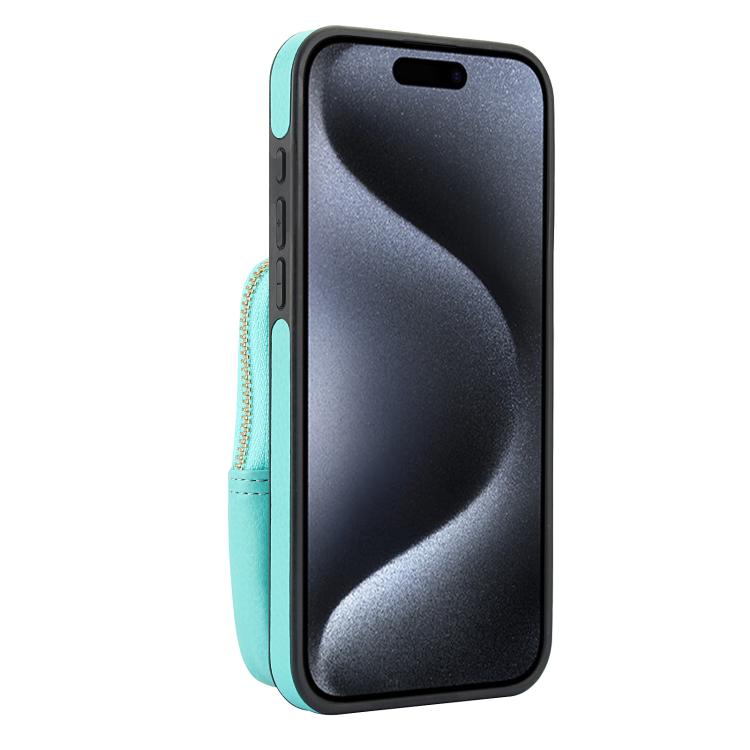 For iPhone 15 Pro Max AwQuer Crossbody Zipper Wallet Bag Litchi Leather Phone Case(Mint Green) - iPhone 15 Pro Max Cases by Awquer | Online Shopping UK | buy2fix