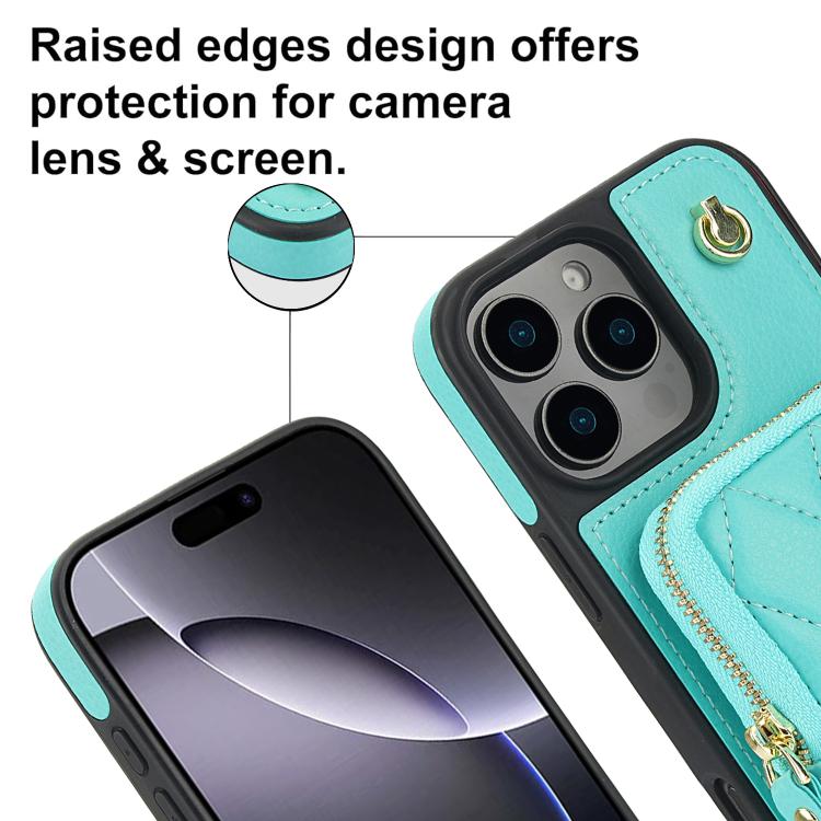 For iPhone 15 Pro Max AwQuer Crossbody Zipper Wallet Bag Litchi Leather Phone Case(Mint Green) - iPhone 15 Pro Max Cases by Awquer | Online Shopping UK | buy2fix