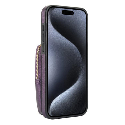 For iPhone 15 Pro Max AwQuer Crossbody Zipper Wallet Bag Litchi Leather Phone Case(Dark Purple) - iPhone 15 Pro Max Cases by Awquer | Online Shopping UK | buy2fix