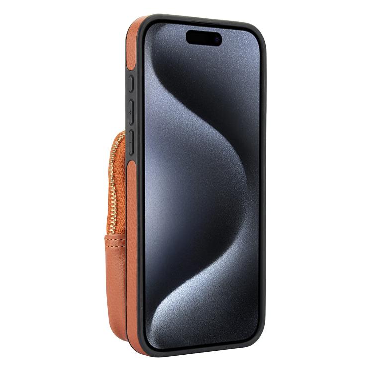 For iPhone 15 Pro Max AwQuer Crossbody Zipper Wallet Bag Litchi Leather Phone Case(Brown) - iPhone 15 Pro Max Cases by Awquer | Online Shopping UK | buy2fix