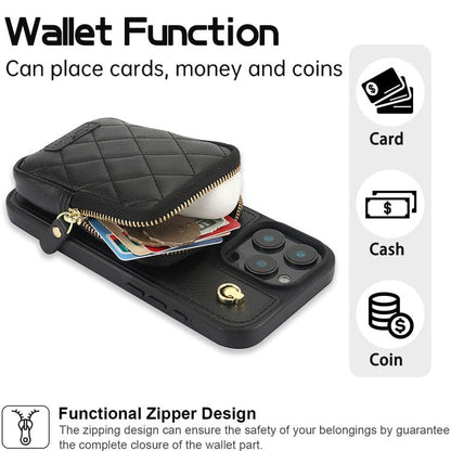 For iPhone 15 Pro AwQuer Crossbody Zipper Wallet Bag Litchi Leather Phone Case(Black) - iPhone 15 Pro Cases by Awquer | Online Shopping UK | buy2fix