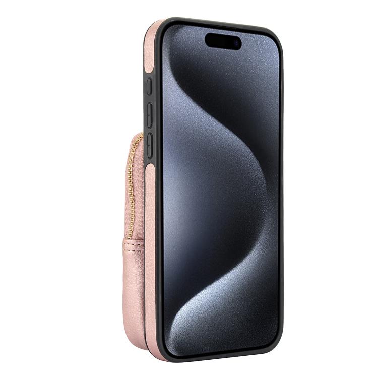 For iPhone 15 Pro AwQuer Crossbody Zipper Wallet Bag Litchi Leather Phone Case(Rose Gold) - iPhone 15 Pro Cases by Awquer | Online Shopping UK | buy2fix