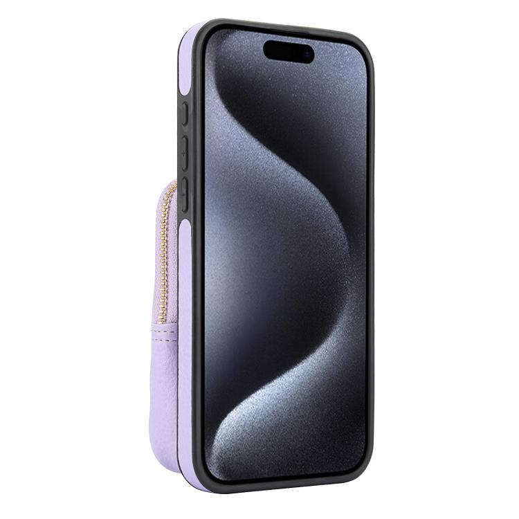 For iPhone 15 Pro AwQuer Crossbody Zipper Wallet Bag Litchi Leather Phone Case(Light Purple) - iPhone 15 Pro Cases by Awquer | Online Shopping UK | buy2fix