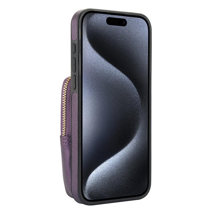 For iPhone 15 Pro AwQuer Crossbody Zipper Wallet Bag Litchi Leather Phone Case(Dark Purple) - iPhone 15 Pro Cases by Awquer | Online Shopping UK | buy2fix