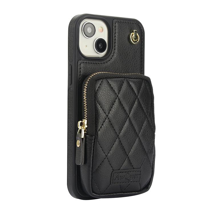 For iPhone 15 Plus AwQuer Crossbody Zipper Wallet Bag Litchi Leather Phone Case(Black) - iPhone 15 Plus Cases by Awquer | Online Shopping UK | buy2fix