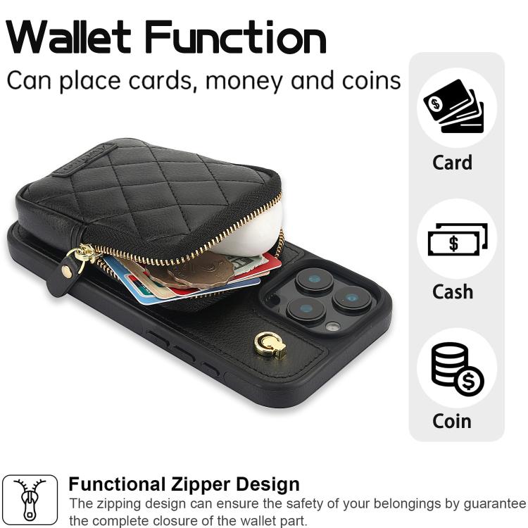 For iPhone 15 Plus AwQuer Crossbody Zipper Wallet Bag Litchi Leather Phone Case(Black) - iPhone 15 Plus Cases by Awquer | Online Shopping UK | buy2fix