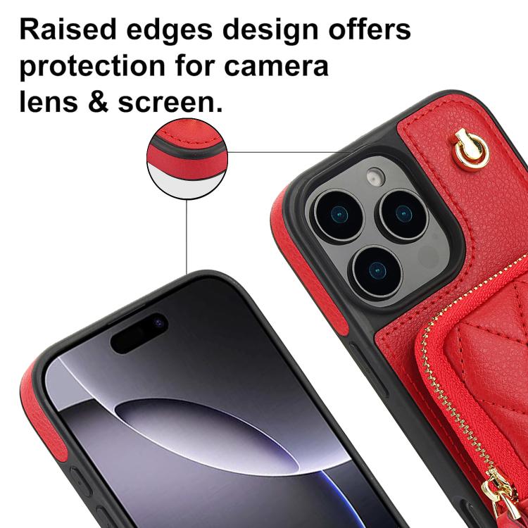 For iPhone 15 Plus AwQuer Crossbody Zipper Wallet Bag Litchi Leather Phone Case(Red) - iPhone 15 Plus Cases by Awquer | Online Shopping UK | buy2fix