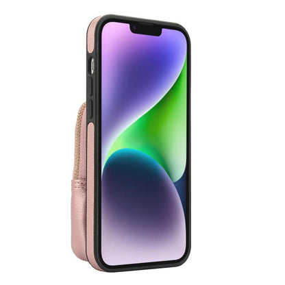 For iPhone 15 Plus AwQuer Crossbody Zipper Wallet Bag Litchi Leather Phone Case(Rose Gold) - iPhone 15 Plus Cases by Awquer | Online Shopping UK | buy2fix