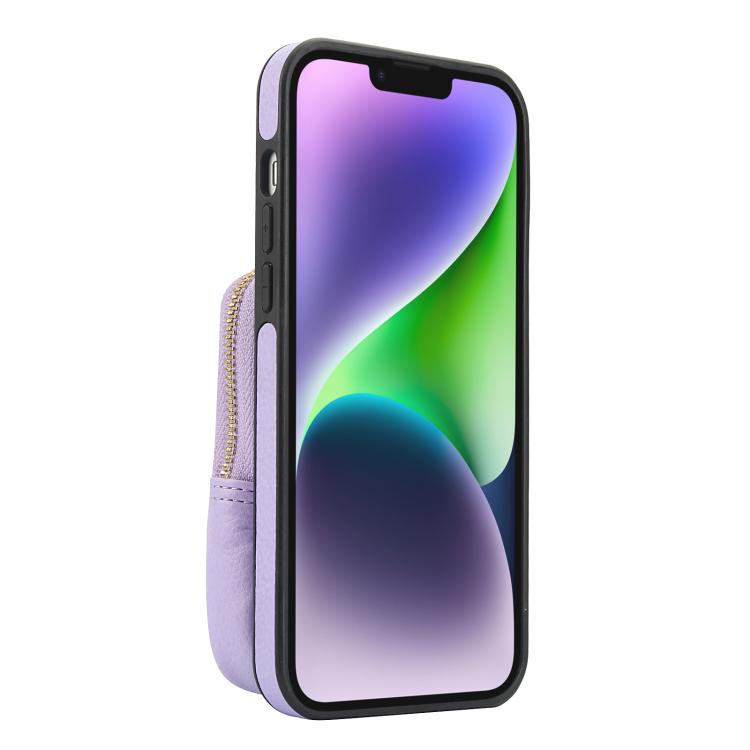 For iPhone 15 AwQuer Crossbody Zipper Wallet Bag Litchi Leather Phone Case(Light Purple) - iPhone 15 Cases by Awquer | Online Shopping UK | buy2fix