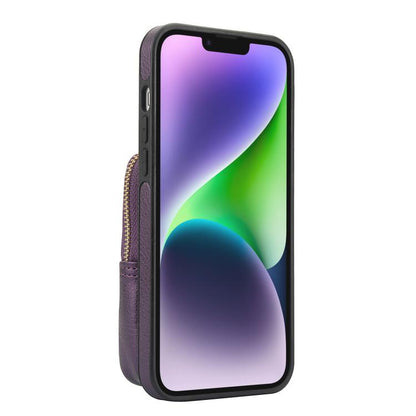 For iPhone 15 AwQuer Crossbody Zipper Wallet Bag Litchi Leather Phone Case(Dark Purple) - iPhone 15 Cases by Awquer | Online Shopping UK | buy2fix