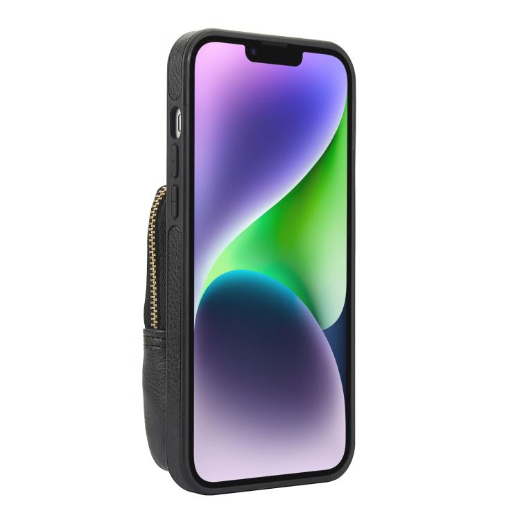 For iPhone 14 Plus AwQuer Crossbody Zipper Wallet Bag Litchi Leather Phone Case(Black) - iPhone 14 Plus Cases by Awquer | Online Shopping UK | buy2fix