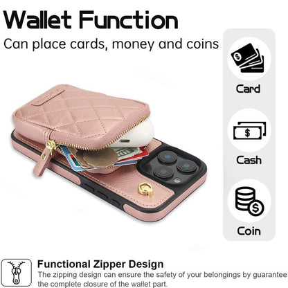 For iPhone 14 Plus AwQuer Crossbody Zipper Wallet Bag Litchi Leather Phone Case(Rose Gold) - iPhone 14 Plus Cases by Awquer | Online Shopping UK | buy2fix